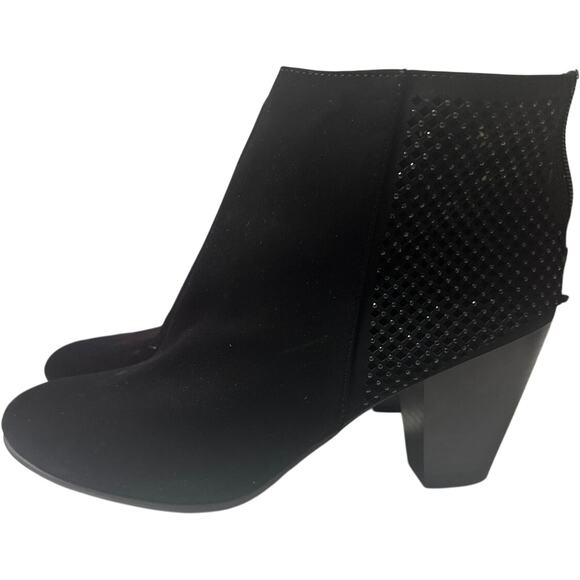 Andiamo Ankle Heel Boots 3" Stacked heel Sparkle beaded Lattice Faux Suede sz 10 - Picture 2 of 9